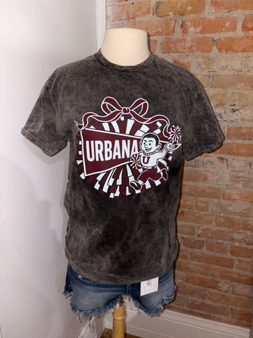 Urbana Sparky Pom Pom Bow Acid Wash Tee