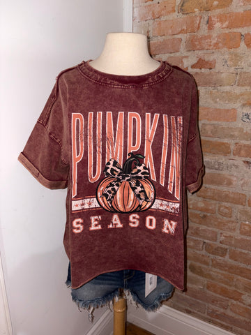 Acid Wash Maroon Pumpkin Season tee