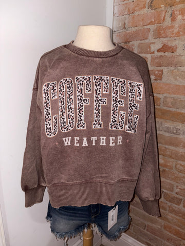 Cheetah Coffee Weather Crop Crewneck