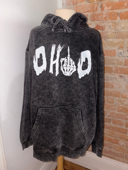 OHIO Skeleton Middle Finger Acid wash Hoodie