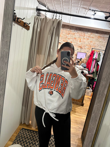 Distressed Bengals Tiger Cropped Hooded Sweatshirt