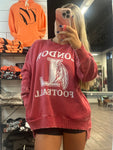 L Football Red Acid Wash Pocket Crewneck