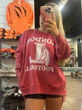 L Football Red Acid Wash Pocket Crewneck