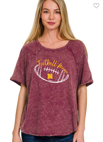 Northeastern Football mama acid wash raglan