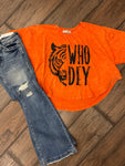 Acid wash tiger crop top