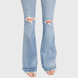 P586MF-MD MID RISE STRETCH FLARE JEANWITH FRAYED TROUSER HEM