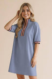 Front Half Zip Shift Solid French Terry Dress