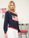Contrast Trim American Flag Knit Pullover Sweater