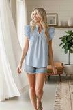 Striped Woven Ruffle Sleeve Babydoll Top