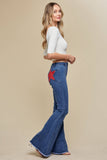SIP6225A DENIM/RED SUEDE STARS FLARE DENIM JEANS - WESTERN