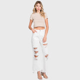 P770VXF-WHT DISTRESSED HIGH RISE RIGID CROPPED FLARE JEANS