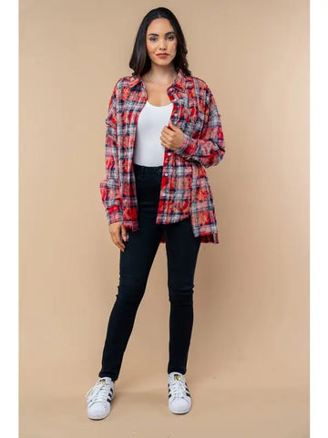 Red plaid bleached flannel