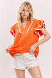 Ruffle Sleeve Scallop Trim Top