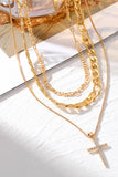 Cross Pendant Multi Layer Stacked Chains Necklace