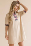 Front Half Zip Shift Solid French Terry Dress