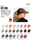 C.C Washed Denim with Crossed Elastic Band Mesh Pony Cap