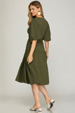 BALLOON SLEEVE WOVEN TIERED WRAP DRESS