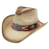 Turquoise Concho Beaded Band Vintage Western Straw CowboyHat