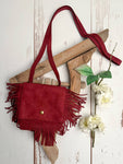 Red Boho Fringe Crossbody Flap Purse