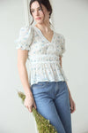 V NECK CROCHET LACE TRIM FLORAL TOP
