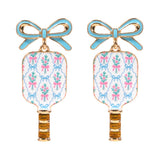 Bow Floral Pickleball Paddle Dangle Earrings