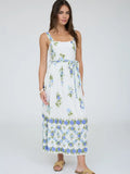 Floral Border Pattern Belt Strap Midi Dress