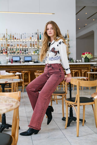 TUMMY CONTROL BURGUNDY HIGH RISE FLARE JEANS