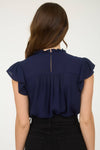 LINE LACE TRIM RUFFLE DETAIL SHORT SLEEVE BLOUSE