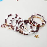 7PCS - Football Charm Star GAME DAY Message Heishi Beaded Stretch Multi Layered Bracelets