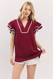 Ruffle Sleeve Scallop Trim Top