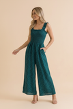 Frill Strap Smocked Floral Wide Leg Jumpsuit