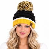 C.C Team Color Ribbed Beanie with Pom Winter Hat