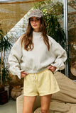IT2995 Ruffled cuff Detail Mock-neck Crop Terry Sweatshirt