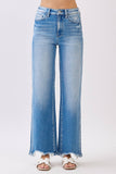 P1553W-MD HIGH RISE STRETCH  WIDE LEG W/ DESTROYED HEM JEANS