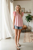 Striped Woven Ruffle Sleeve Babydoll Top