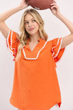 Ruffle Sleeve Scallop Trim Top
