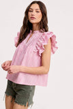 UT1100 Stripe Ruffle Shoulder Blouse