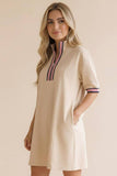 Front Half Zip Shift Solid French Terry Dress