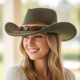 Distressed Fabric Band Rustic Cowgirl Fedora Hat
