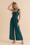 Frill Strap Smocked Floral Wide Leg Jumpsuit