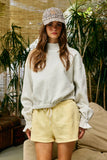 IT2995 Ruffled cuff Detail Mock-neck Crop Terry Sweatshirt