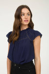 LINE LACE TRIM RUFFLE DETAIL SHORT SLEEVE BLOUSE