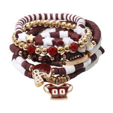 7PCS - Football Charm Star GAME DAY Message Heishi Beaded Stretch Multi Layered Bracelets