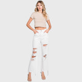 P770VXF-WHT DISTRESSED HIGH RISE RIGID CROPPED FLARE JEANS