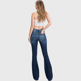 Petite Distressed Mid Rise Stretch Flare