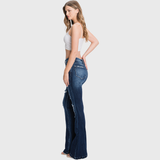 Petite Distressed Mid Rise Stretch Flare