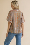 Notch Neck Bubble Sleeve Bohemian Blouse