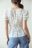 V NECK CROCHET LACE TRIM FLORAL TOP