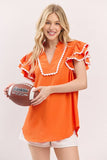 Ruffle Sleeve Scallop Trim Top