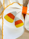 Candy Corn Embroidered Moonstitch Hair Bow